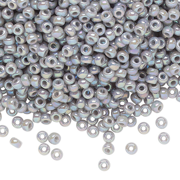 Seed bead, Miyuki, glass, pkg/250g, #8 rocaille, opaque rainbow ghost grey, (RR-489). image number 0