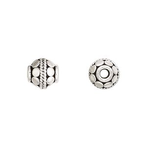 Bead, antiqued sterling silver, 9mm round with circles. Sold per pkg of 2.
