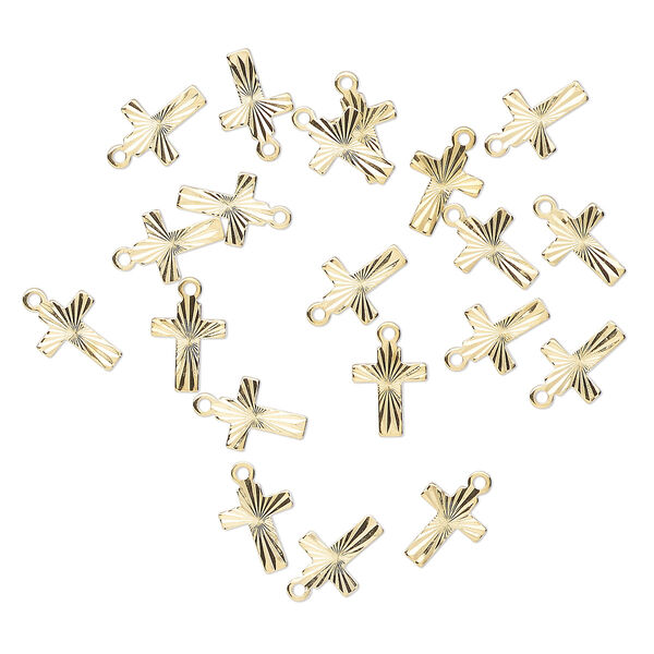 Drop, gold-finished "pewter" (zinc-based alloy), 9x7mm sunburst cross. Sold per pkg of 20. image number 0