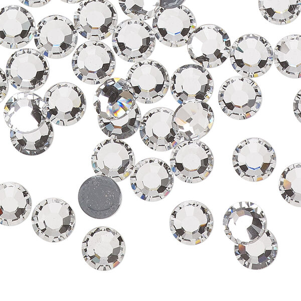 Flat back, Dance With Me™ crystal hotfix rhinestone, crystal clear, foil back, 6.32-6.5mm rose, SS30. Sold per pkg of 48. image number 0
