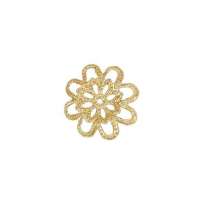 Component, gold-finished brass, 16x15.5mm single-sided flower. Sold per pkg of 20.