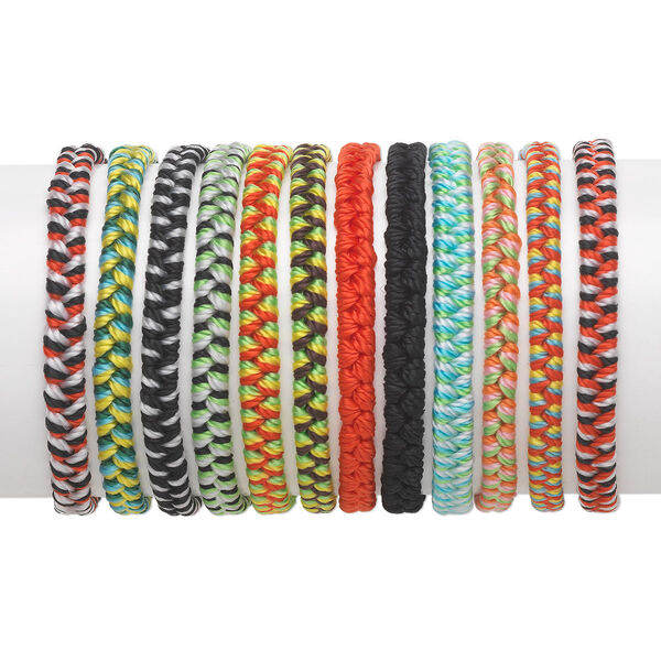 Bracelet mix, nylon, multicolored, 4-6mm wide with chevron design, adjustable from 6-1/2 to 8 inches with tie closure. Sold per pkg of 12. image number 0