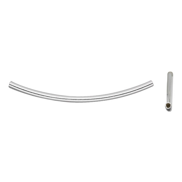 Bead, sterling silver, 69x3mm curved round tube. Sold per pkg of 2. image number 0