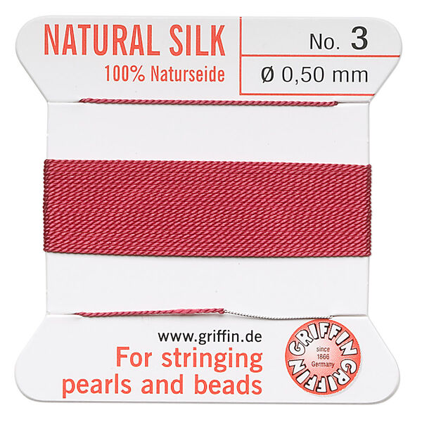 Thread, Griffin, silk, garnet red, size #3. Sold per 2-meter card (approximately 78 inches). image number 0
