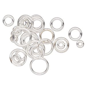 Jump ring mix, sterling silver-filled, 4-10mm round, 1.8-7.5mm inside diameter, 16-20 gauge. Sold per 5-gram pkg, approximately 25-30 jump rings.