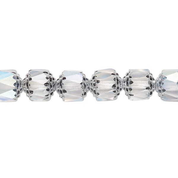 Bead, Czech dipped décor glass, light blue Apollo AB, 8mm round cathedral. Sold per 15-1/2" to 16" strand. image number 0