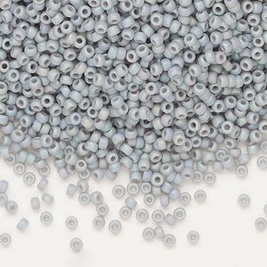 Seed bead, Miyuki, glass, pkg/250g, #11 rocaille, opaque matte rainbow ghost grey, (RR-498FR).