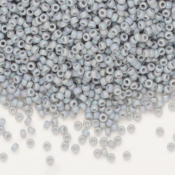 Seed bead, Miyuki, glass, pkg/250g, #11 rocaille, opaque matte rainbow ghost grey, (RR-498FR). image number 0