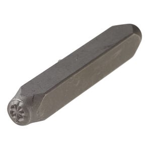 Stamp punch, tempered chrome vanadium steel, 5mm 4-leaf clover, 2-3/4 x 3/8 inches. Sold individually.
