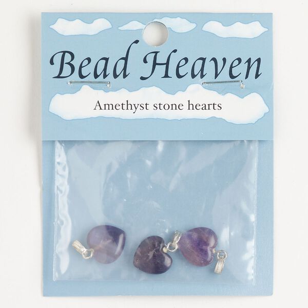 Pendant steel / amethyst 1pkg3 12-14mm puffed heart, silver finish / light to dark natural image number 0