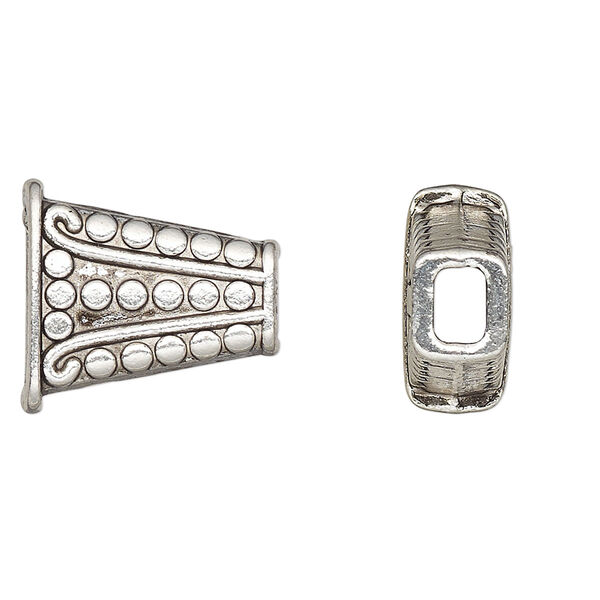 Cone, antique silver-plated "pewter" (zinc-based alloy), 18x16.5x8.5mm beaded flat, 12x4mm inside diameter. Sold per pkg of 6. image number 0