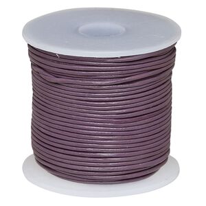 Cord, leather (dyed), purple, 0.5-0.8mm round. Sold per 25-yard spool.