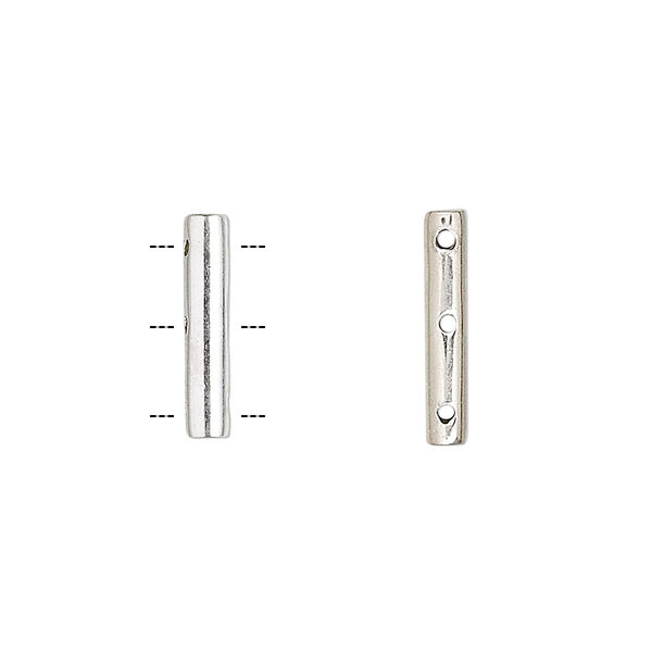Spacer bar, sterling silver, 15x3mm 3-strand round tube. Sold per pkg of 4. image number 0