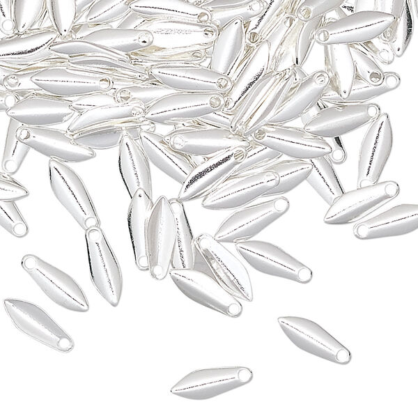 Drop, silver-plated brass, 9x3mm teardrop. Sold per pkg of 100. image number 0