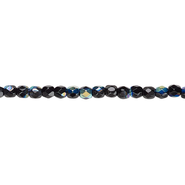 Bead, Czech fire-polished glass, jet AB, 3mm faceted round. Sold per pkg of 1,200 (1 mass). image number 0
