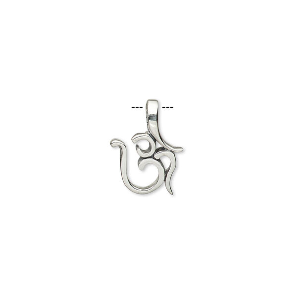 Pendant, sterling silver, 14x10mm Om symbol. Sold individually. image number 0