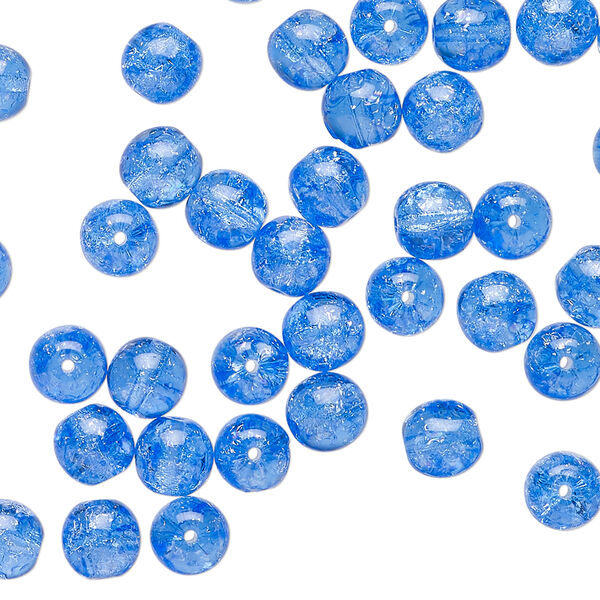 Bead 1pkg60, Czech crackle glass druk, blue, 6mm round. image number 0