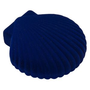 Box, necklace / pendant, velveteen / satin / steel / plastic / foam, blue and white, 5 x 5 x 2-inch clamshell with insert. Sold individually.