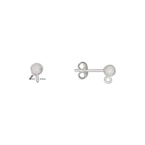 Earstud 1pkg2 sterling silver, 4mm stardust ball / open loop / earnuts, 1 pair