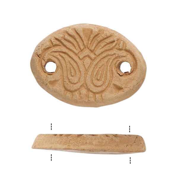 Link, terra cotta, 28x19mm-30x21mm single-sided flat oval with flower design. Sold per of 2. image number 0
