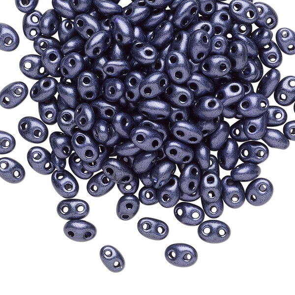 Seed bead, Preciosa Twin™ Czech glass, pkg/250g, 5x2.5mm oval, opaque eggplant terra pearl black, (28928). image number 0