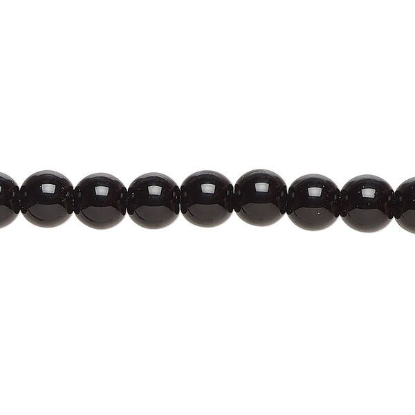 Bead, glass, opaque black, 6mm round. Sold per 8-inch strand, approximately 35 beads. image number 0