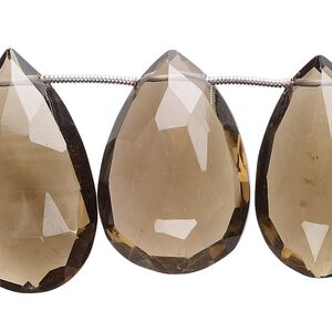Smoky quartz 1pkg11, hand-cut top-drilled faceted puffed teardrop bead 24x16mm-32x22mm