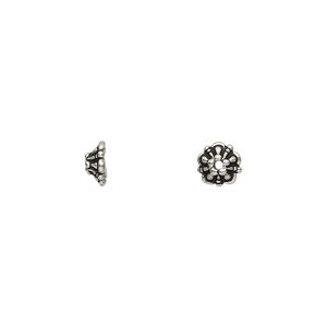 Bead cap, TierraCast®, antique silver-plated pewter (tin-based alloy), 6x2.5mm round flower, fits 5-7mm bead. Sold per pkg of 10.