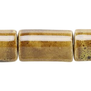 Bead, porcelain, golden yellow, 26x15mm-27x16mm round tube. Sold per 8-inch strand.