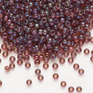 Seed bead, Miyuki, glass, pkg/250g, #8 rocaille, translucent gold luster claret (RR-302).