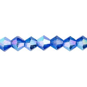 Bead 1pk transparent medium blue AB, Celestial Crystal® 8mm bicone 15.5-16 inch
