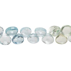 Multi-beryl 1pkg1, hand-cut top-drilled faceted puffed teardrop bead 8 inch 7-8mm
