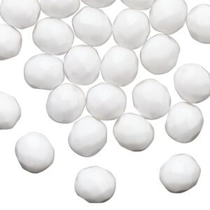 Bead 1pkg50 Czech fire-polished glass, 8mm faceted round, opaque white