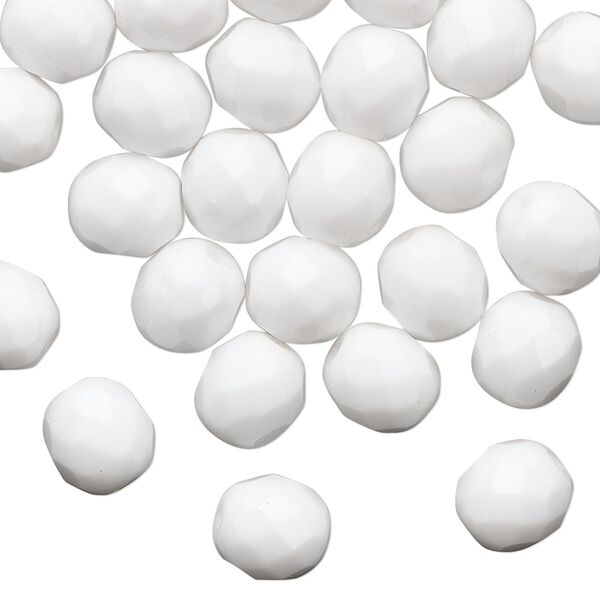 Bead 1pkg50 Czech fire-polished glass, 8mm faceted round, opaque white image number 0