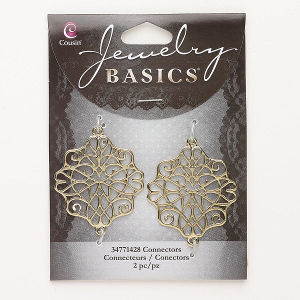 Link, brass, pkg/2, gold finish, 32x30mm fancy oval with cutout design. image number 0