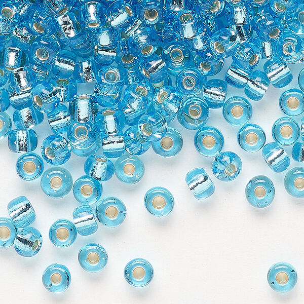 Seed bead, Miyuki, glass, pkg/25g, #6 rocaille, transparent silver-lined ocean blue (RR-2429). image number 0