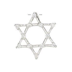 Pendant, sterling silver and cubic zirconia, clear, 29mm single-sided open Star of David with hidden bail. Sold individually.