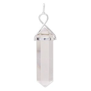 Quartz crystal / brass 1pkg1, silver-plated hand-cut faceted point pendant natural 43x11mm-49x12mm / 66x12mm