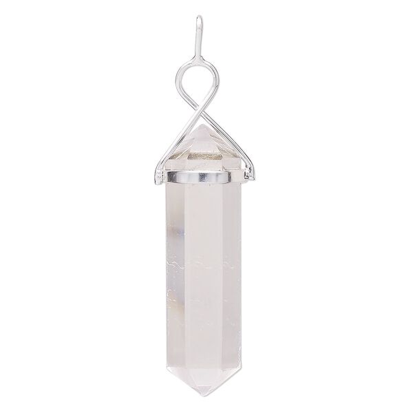 Quartz crystal / brass 1pkg1, silver-plated hand-cut faceted point pendant natural 43x11mm-49x12mm / 66x12mm image number 0