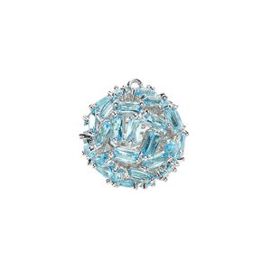 Drop, cubic zirconia and silver-plated brass, aqua blue, 17.5mm hollow ball. Sold individually.