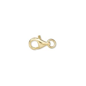 Clasp lobster claw 1pkg100 gold-plated, 9x6mm, brass 1-strand