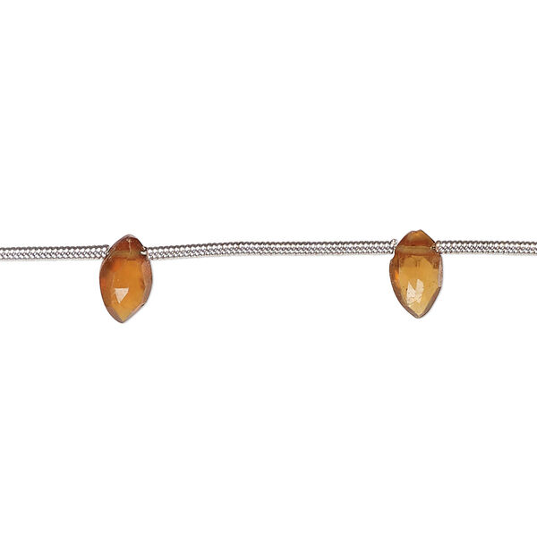 Hessonite garnet 1pkg8, hand-cut top-drilled faceted puffed marquise bead natural B grade, 6x3mm-8x5mm image number 0
