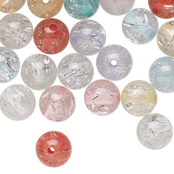 Bead mix, acrylic, translucent mixed colors with silver-colored foil, 8mm round. Sold per pkg of 100. image number 0