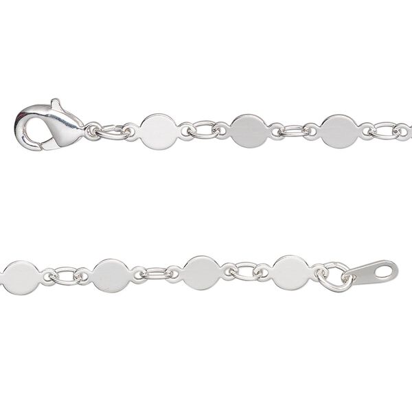 Chain, silver-plated brass, 4mm mirror, 24 inches with lobster claw clasp. Sold individually. image number 0