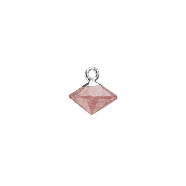 Drop, strawberry quartz (natural) / sterling silver / silver-plated copper, 11x9mm hand-cut faceted bicone. Sold individually. image number 0