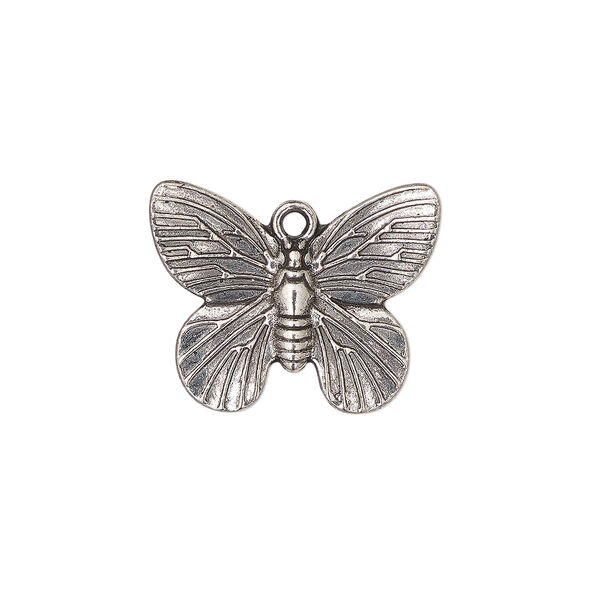 Charm, antique silver-finished "pewter" (zinc-based alloy), 18.5x14.5mm single-sided butterfly. Sold per pkg of 10. image number 0
