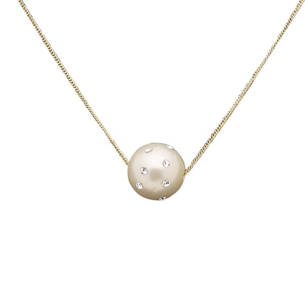 Necklace, acrylic / Czech glass rhinestone / gold-finished brass / "pewter" (zinc-based alloy), white and clear, 16mm round, 16 inches with 3-inch extender chain and lobster claw clasp. Sold individually. image number 0