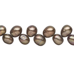 Freshwater pearl 1pkg1, herringbone-drilled rice, 14 inch antique bronze 7x6mm-8x7mm cultured