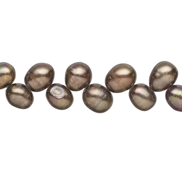 Freshwater pearl 1pkg1, herringbone-drilled rice, 14 inch antique bronze 7x6mm-8x7mm cultured image number 0