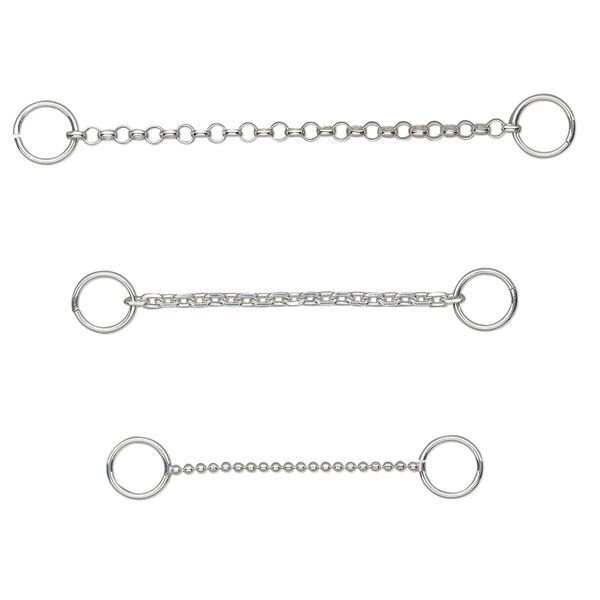 Extender chain set, sterling silver, 1mm ball, cable and link, 1 to 2 inches. Sold per 3-piece set. image number 0